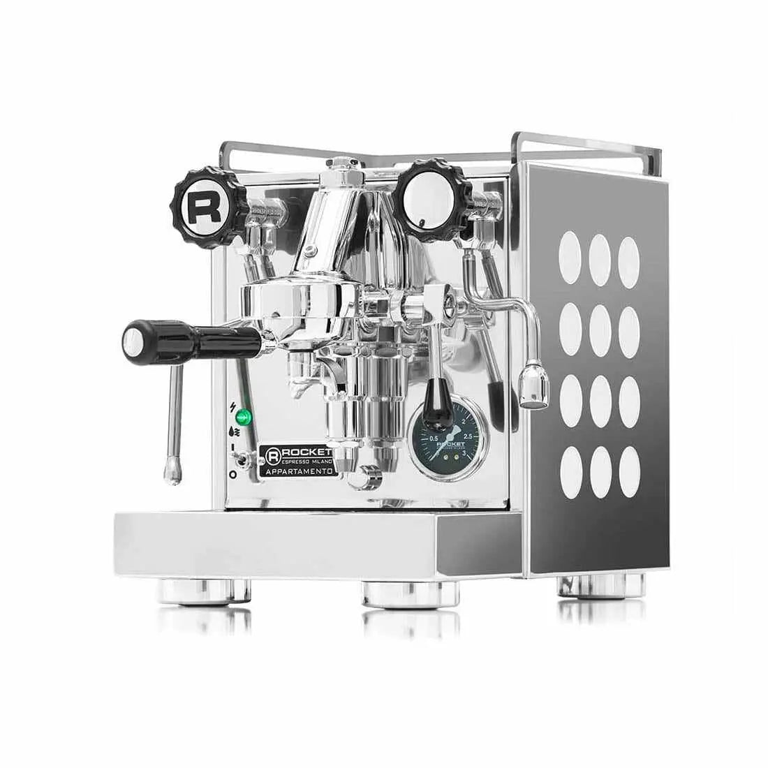 Appartamento Espressomaskin-varmeveksler-Rocket Espresso-krom/hvit-barista og Espresso